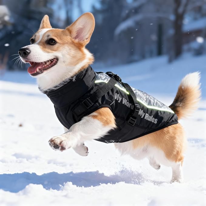 Dog Coat for Medium Large Dogs,Waterproof Reflective Dog Winter Jacket with Harness, Fleece Snowsuit,Warm Pet Winter Coat(Reflective blue-3XL)