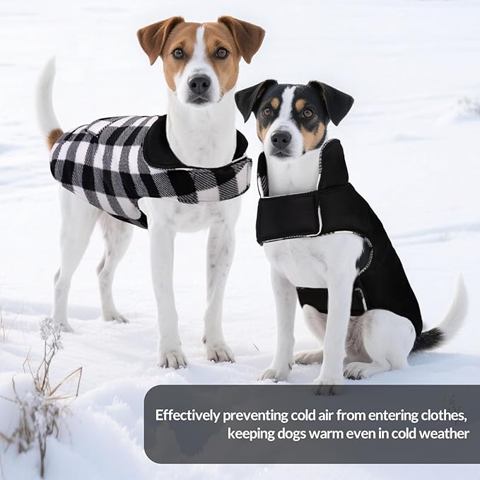 ASENKU Dog Winter Coat, Fleece Doggie Jacket Plaid Reversible Vest Waterproof Windproof Cold Weather Clothes for Small Medium Large Dogs (XS, White)