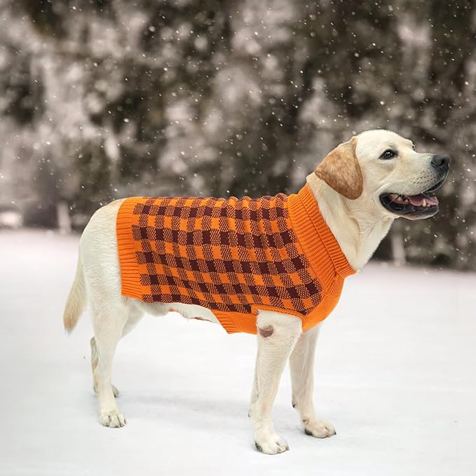 PUPTECK Dog Sweaters for Large Medium Small Dogs - Fall Classic Plaid Style Puppy Holiday Winter Coat Clothes Warm