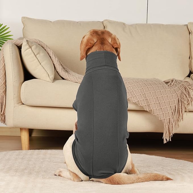ROZKITCH Warm Dog Sweaters Turtleneck with Leash Hole, Windproof Warm Cold Weather Jacket Vest Cozy Jumpsuit Apparel Outfit Clothes for Walking Hiking Travel Sleep Black S
