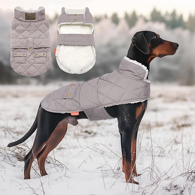 KYEESE Dog Coat Windproof Pet Sweater with Warm Pet Winter Puffer Coat with Leash Hole Waterproof Pets Clothes for Cold Weather Soft Dogs Jacket with Pocket Thick Dog Coats for Medium Dogs