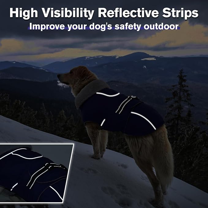 Lelepet Warm Dog Coat Reflective Fleece Vest Waterproof Dog Jacket with Adjustable Buckle Hook & Loop Windproof Cold Weather Coats for Small Medium Large Dogs, Army Green, M