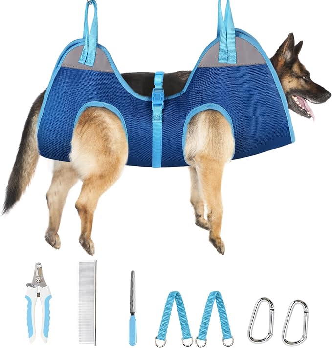 Supet Dog Grooming Hammock, Dog Hanging Harness for Nail Trimming Doorframe, Pet Holder Restraint for Clipping Nails, Pet Hoist Sling for Cutting Nails, Ear & Eye Cleaning, Medicine at Home (L)