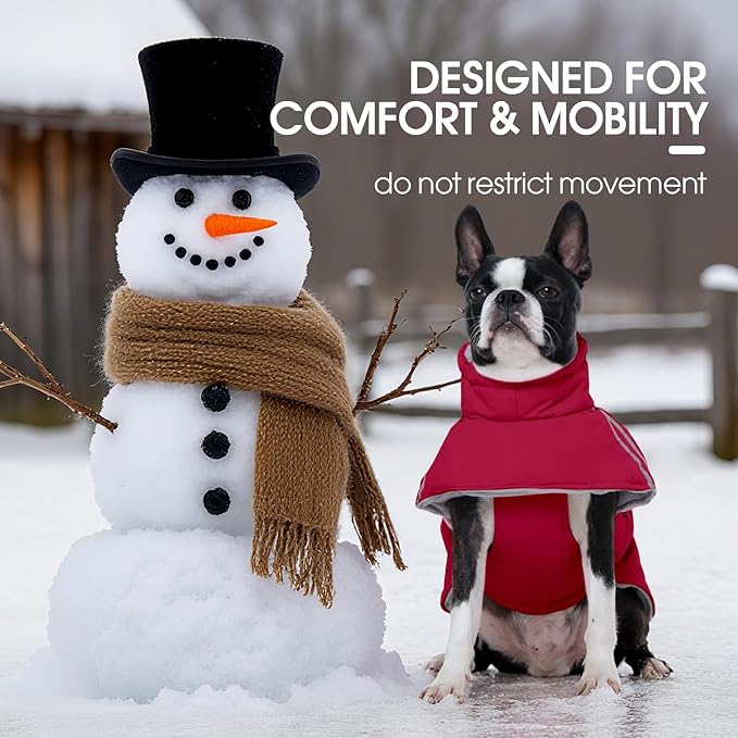 FUAMEY Dog Cold Weather Coats,Dog Winter Jackets for Medium Dogs Warm Dogs Coat with Reflective Strips Waterproof Pet Snowsuit Thick Paded Pets Vest for Boston Terrier French Bulldog Wine Red M