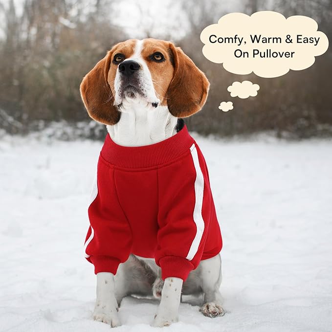 Queenmore XXXL Christmas Dog Sweater, Cozy Fleece Dog Sweatshirt, Warm Winter Fleece Jacket for Small, Medium & Large Dogs with Leash Hole/Reflective Stripes Red