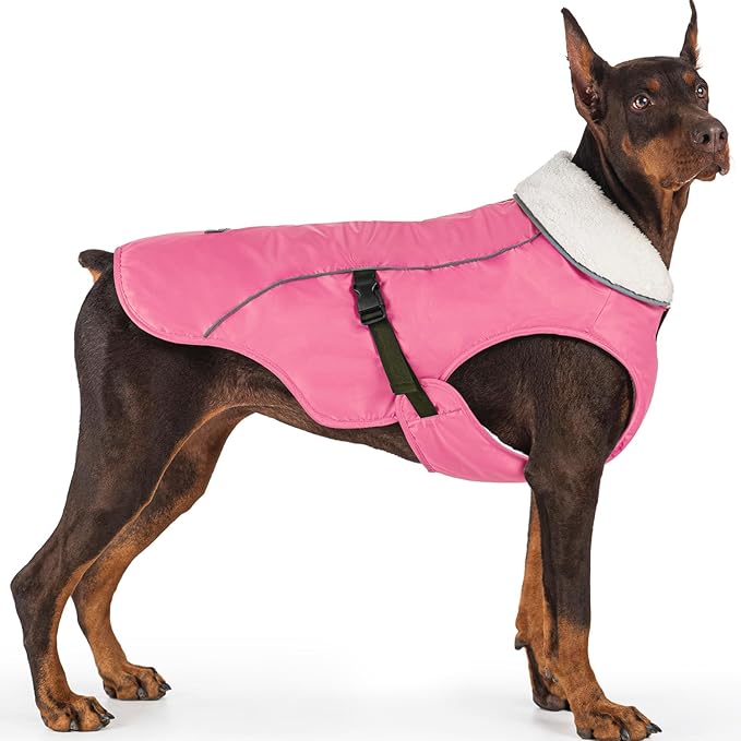 EMUST Dog Coat Winter, Waterproof Pet Snow Jacket for Winter, Adjustable Small/Medium/Large Dog Jackets, Pink, L