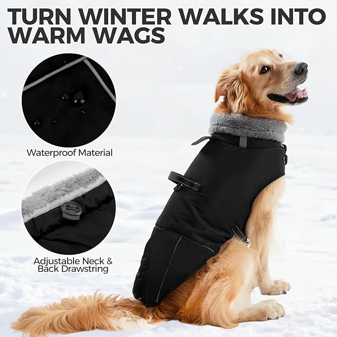 Mihachi Dog Coat for Small Dogs, Warm Dog Winter Coat Waterproof Dogs Jacket with Harness Built in Reflective Pet Fleece Vest, Puppy Cold Weather Coats Turtleneck & Windproof Dogs Snowsuit, Black S