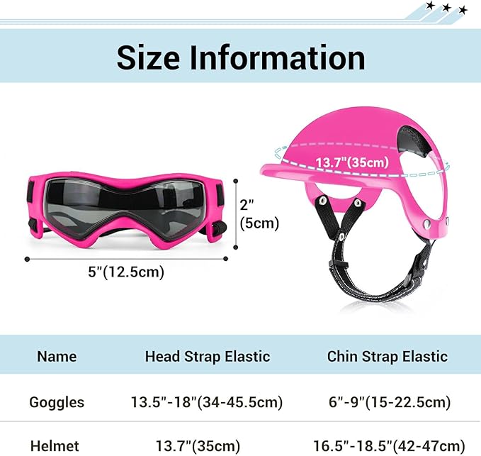 Dog Helmet with Dog Goggles for Small Dogs - Pet Motorcycle Helmet Hat with Ear Holes Adjustable Straps Safety Helmet for Puppy Riding - Pink