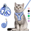 Cat Harness and Leash Set, Soft and Breathable Vest with Reflective Strip, Escape Proof Kitten Harness, Easy to Wear for Cats Walking and Traveling (Blue, L)