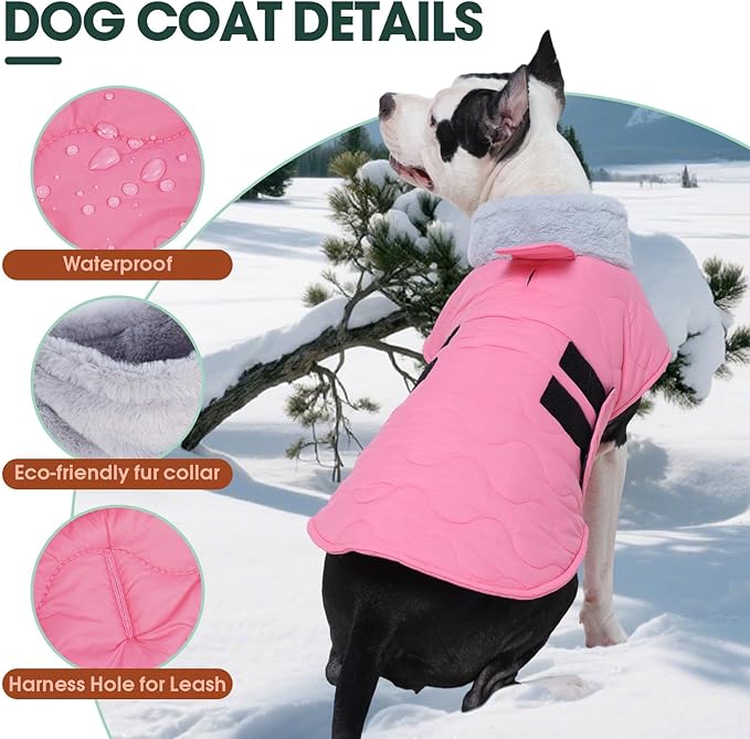 Kuoser Dog Jacket, Warm Dog Coats for Small Dogs, Doggie Winter Jacket Cold Weather Coats with Leash Hole, Winter Coat Apparel for Yorkie Chihuahua, Pink XS