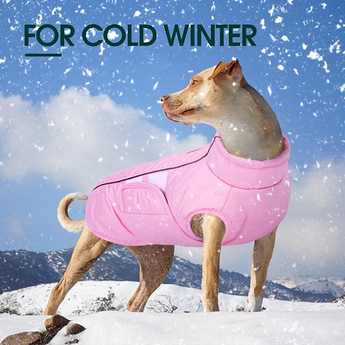 Kuoser XXXL Dog Coat, Dog Jackets for Large Dogs, Reflective Pet Winter Coat Cold Weather Coats, Doggie Snow Jacket Warm Apparel Clothes for Great Dane, Pink XXXL