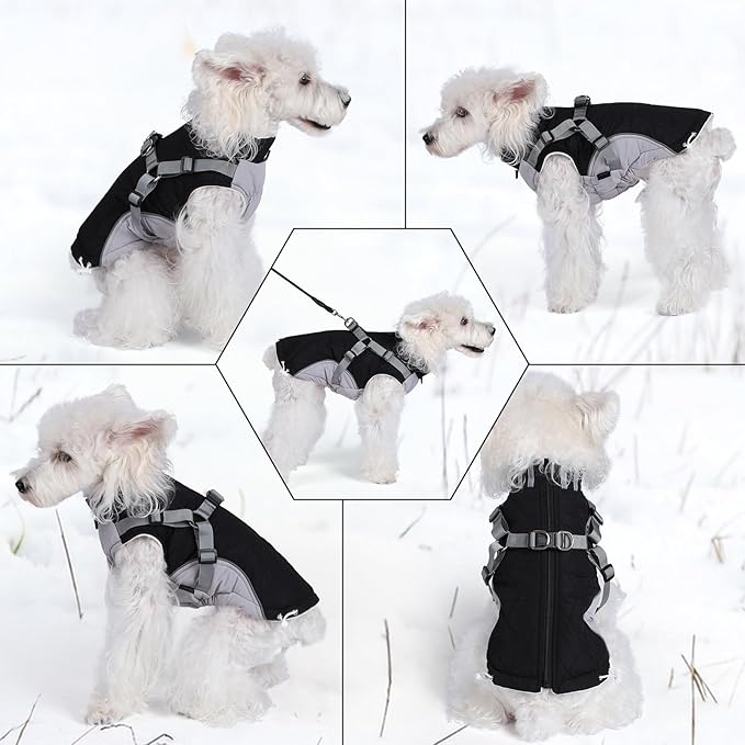 Gyuzh Dog Coat with Harness Dog Jacket Winter Waterproof Dog Coats Dog Harness Coat Cold Weather Winter Dog Coat with Harness Built in for Small Medium Large Dogs