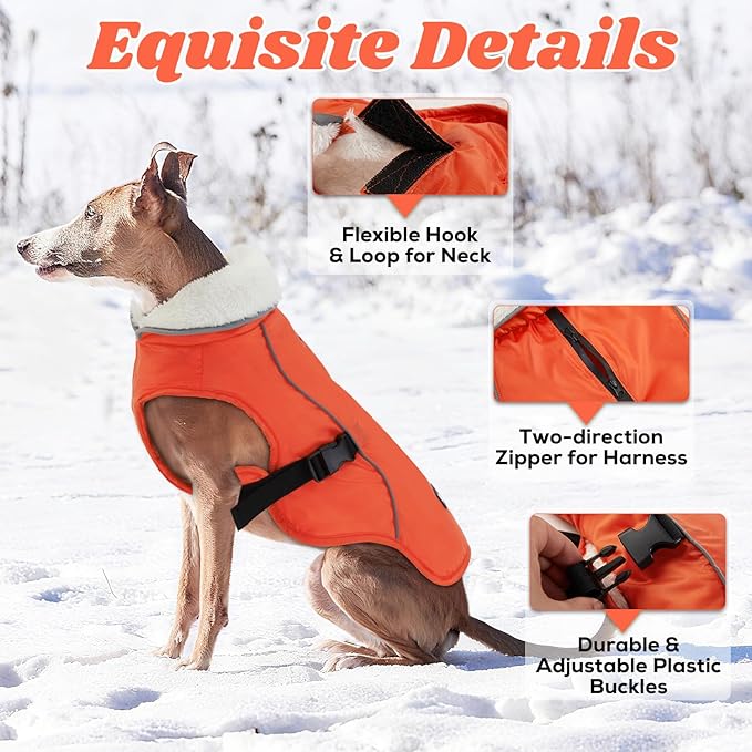 EMUST Dog Winter Coat, Thick Windproof Pet Jacket Winter, Pet Dog Vest for Small/Medium/Large, Orange, XXL