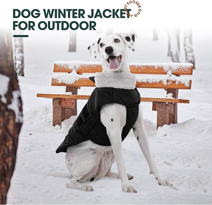 Kuoser Dog Jacket, Winter Dog Coats for Medium Dogs, Cold Weather Coats Pet Clothes, Doggie Snow Jacket for Frech Bulldog, Boston Terrier, Black L
