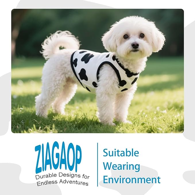 Adorable Cow Print Dog Shirts – Lightweight, Cozy Outfit for Small to Medium Dogs, Soft & Snuggly Pet Wear for Everyday Comfort and Cuteness.Back & S