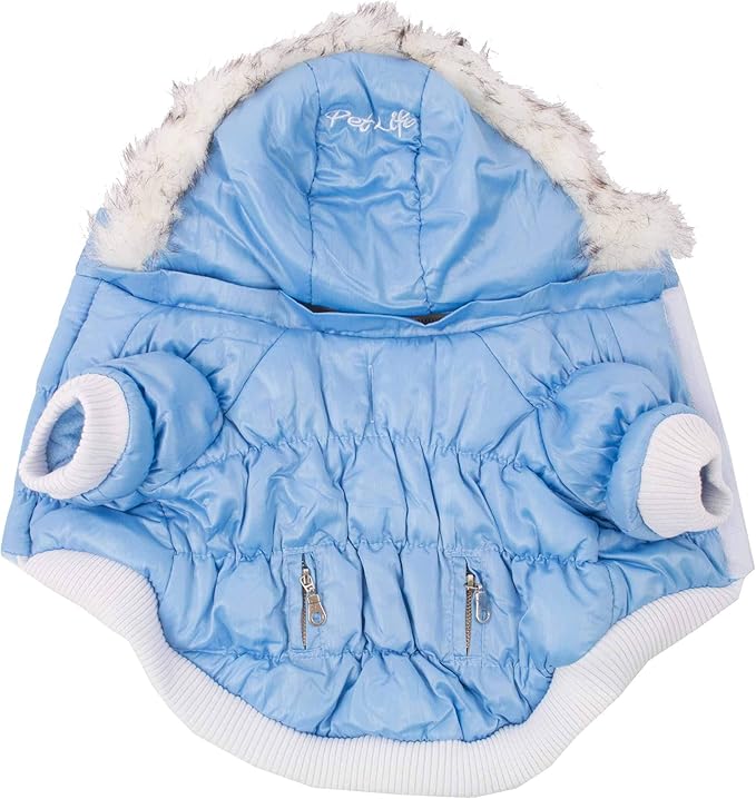 PET LIFE Classic Metallic Fashion Pet Dog Coat Jacket Parka w/ 3M Insulation and Removable Hood, Medium, Sky Blue