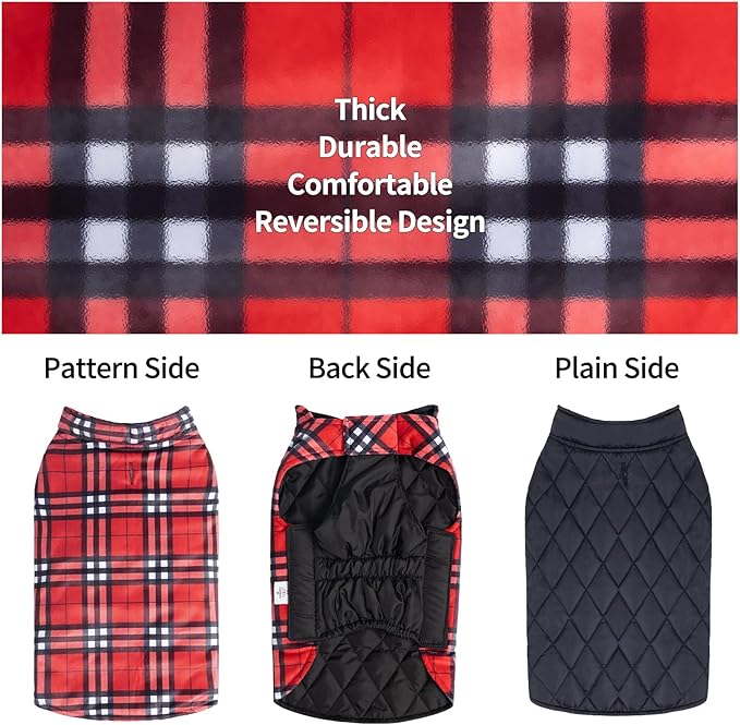 CuteBone Winter Dog Jacket - Reversible, Adjustable, Windproof & Waterproof - Thick Dog Coat for Small to Large Dogs