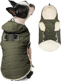 Fleece Lining Dog Hoodie with Harness Built in,Extra Warm Small Dog Jacket in Winter Puppy Coats with Drawstring Hooded,Green XS
