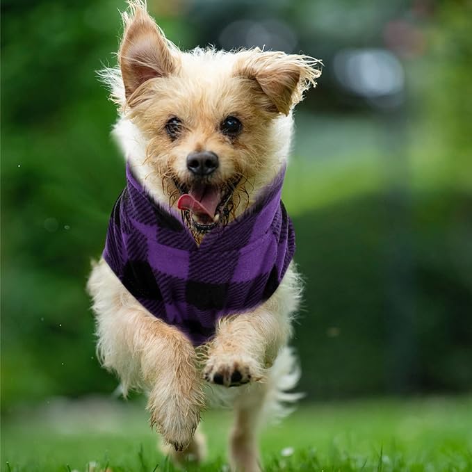 KAMA BRIDAL Spring Autumn Winter Coat Pullover Fleece Vest for Cats Small and Medium Dogs Thin Sweater Purple & Black Plaid (Purple, XXS)