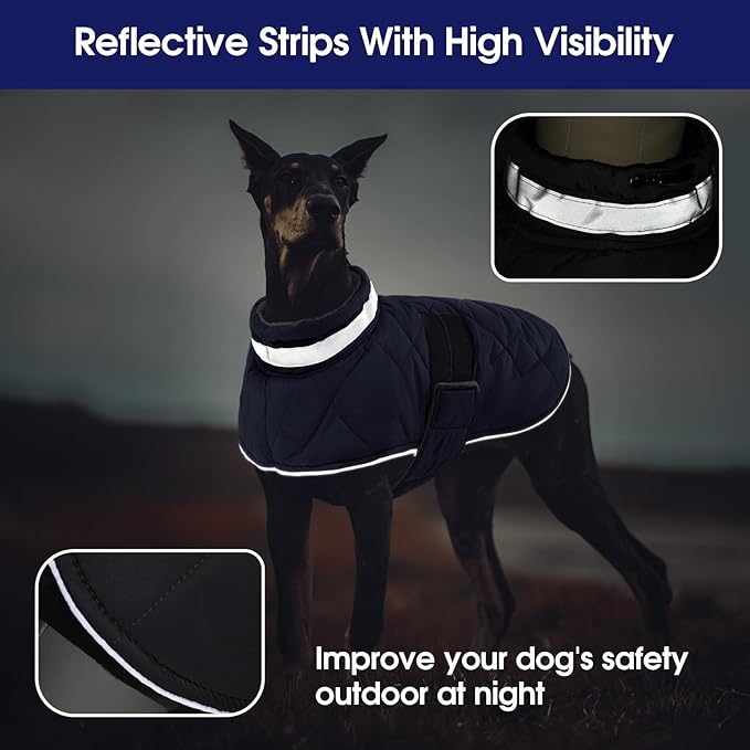 Dog Winter Coat Warm Padded Puppy Jacket Windproof Water Resistant Clothes for Small Medium Large Pets Christmas Sweater Outfit Vest(DarkBlue, XS)