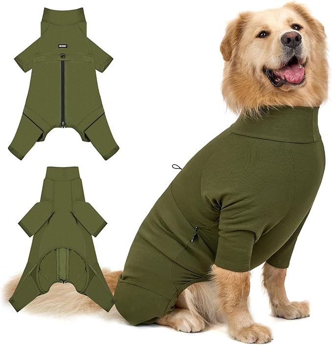 OneTigris Dog Pajamas - Breathable Modal Stretch Dog Clothes, Four-Legged Cold Weather Clothes, Anti-Shedding Suit Onesie with Back Locking Zipper and Adjustable Chest Drawcord