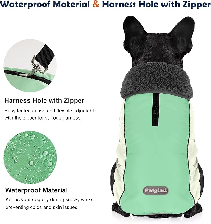 Dog Coat, Waterproof Dog Winter Jacket with Leash Hole, Reflective Adjustable Pet Fleece Sweater, Warm Snow Vest for Small Medium Large Dogs - Candy Green, 3XL