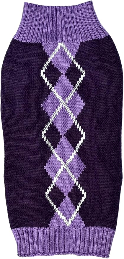 Argyle Knit Pet Sweaters Clothes for Medium Dogs, Classic Purple Dog Sweater X-Large (XL) Back Length 19"