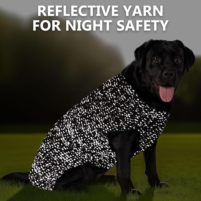 KYEESE Dog Sweater for Large Dogs with Leash Hole Warm Pullover with Reflective Yarn Male Thick Stretchy Knitwear Winter Soft Pet Coat boy for Cold Weather Comfy Dog Sweaters, Khaki, XXX-Large
