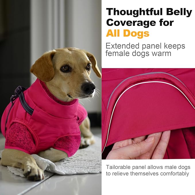 Lelepet Dog Coat 3 in 1 Waterproof Dog Winter Jacket with Harness Built in Windproof Snow Jakcet with Detachable Fleece Sweater Lining Reflective Thermal Cold Weather Coats for Small Medium Large Dogs