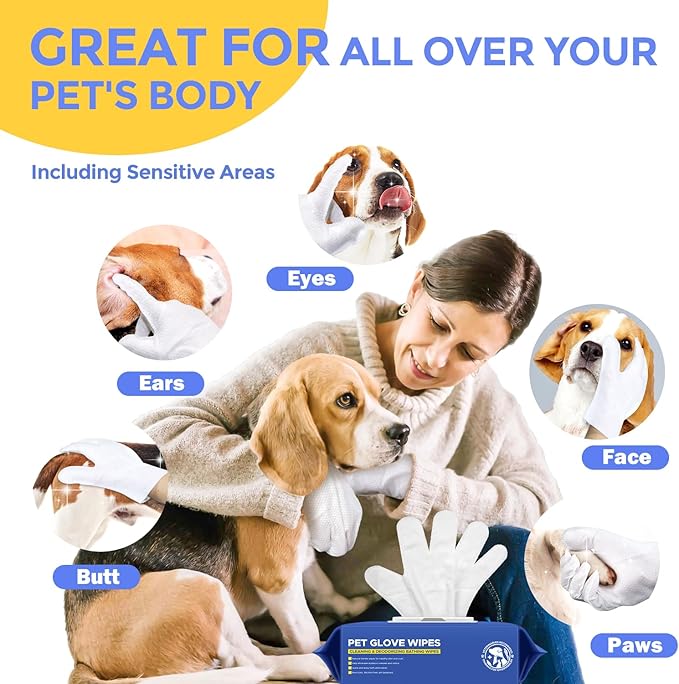 Pet Cleaning Glove Wipes for Dogs & Cats, Hypoallergenic Deodorizing Disposable Bathing Wipes,No-Rinse Grooming Wipes,Perfect for Pet Dry Cleaning,Daily Care and Travel, Coconut Scent, 24 pcs