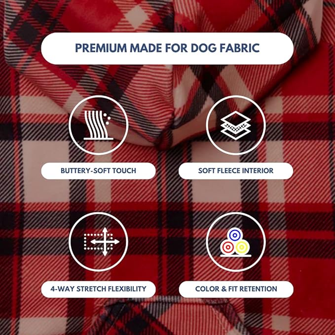 Spark Paws Dog Hoodie – Premium Dog Sweater for Small, Medium, and Large Dogs | Warm Outfits for French Bulldogs, Pitbull, Puppy, Winter Jacket Alternative - Red Plaid, 2XL