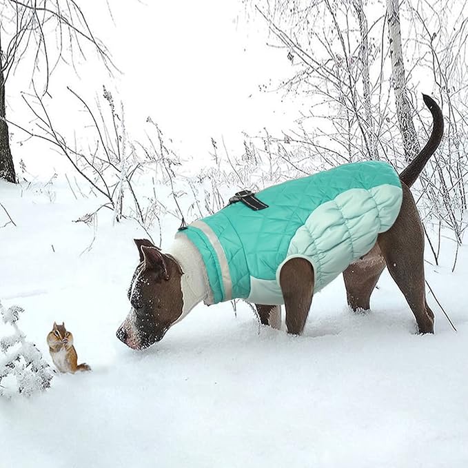 Lelepet Dog Coat Warm Dog Winter Coat Waterproof Dogs Jacket with Harness Built in Reflective Pet Fleece Vest Zip-Up Cold Weather Coats for Large Dogs Turtleneck Windproof Boston Terrier Mint Green