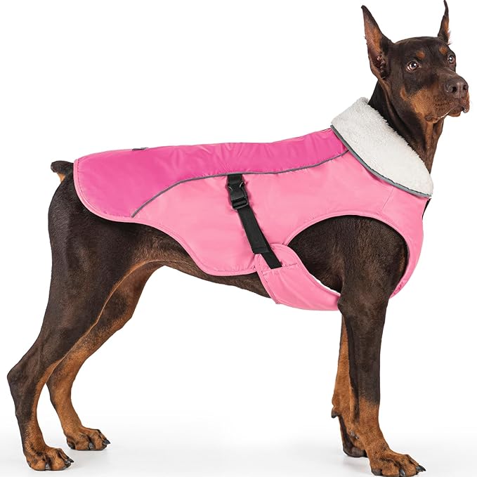 EMUST Dog Jacket Winter, Cozy Windproof Dog Jacket for Cold Weather, Solid Color Pet Vests for Winter for Medium Dogs, New Pink, M