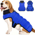 MIGOHI Lightweight Dog Coat, Windproof Dog Jacket, Puffer Jacket for Medium Dogs, Padded Vest with Reflective Strips, Warm Snow Vest in Cold Weather, Easy On Hook & Loop Belly, Blue, L