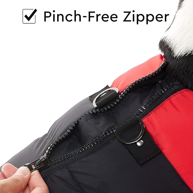 Gooby Padded Vest Dog Jacket - Red, Large - Warm Zip Up Vest Fleece Jacket with Dual D Ring Leash Water Resistant for Small to Medium Dogs