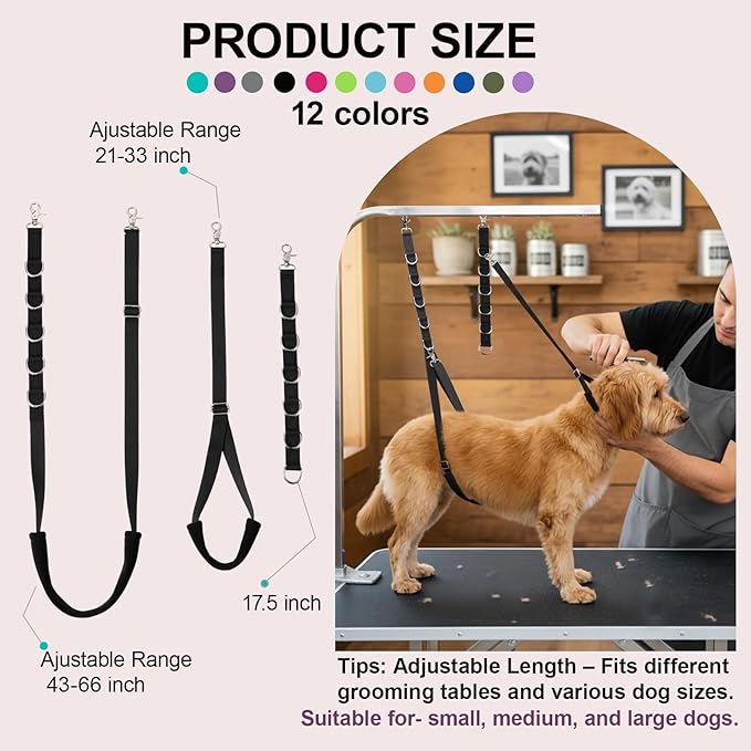 Dog Grooming Loops Supplies Pet Dog Grooming Belly Straps Belly Band Black Solf Comfrotable & Adjustable Grooming Tools for Grooming Tables Arms Ideal for Groomers (Black)