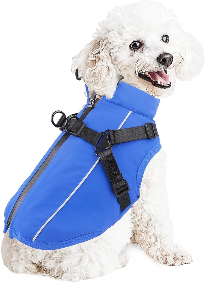 Dog Winter Coat Reflective Water-Resistant Jacket, Fleece Lined Windproof Puppy Coat with Back Zipper & D-Ring, Cold Weather Dog Coats for Small Medium Large Dogs (M,Blue)