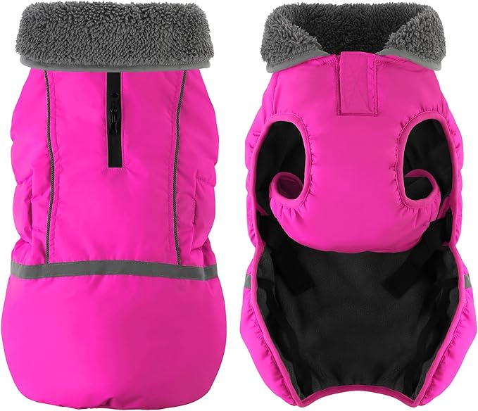 Dogcheer Warm Dog Coat, Christmas Dog Jacket Waterproof Puppy Winter Coat with Buckles, Reflective Adjustable Pet Snow Jacket Turtleneck Fleece Sweater for Small Medium Large Dogs - Pink, S