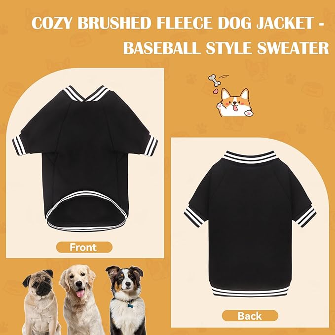 Dog Sweaters for Large Dogs, Brushed Fleece Dog Sweater Baseball Jacket Large Pet Sweater Clothes Soft Warm Boy Girl Pet(Black-XL)