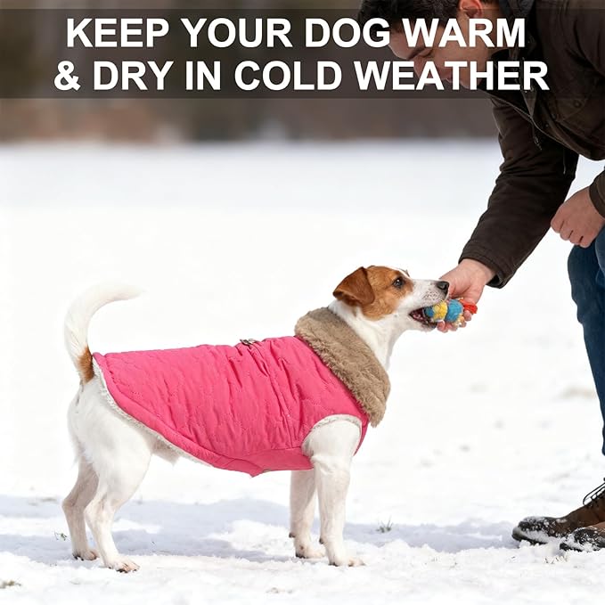 BEAUTYZOO Winter Dog Vest Coat with Harness Built in, Warm Puppy Jacket for Small Medium Dogs, Lightweight Cold Weather Small Dog Coat, Fleece Puffer Vest Windproof Snowproof Pet Clothes, Rose Pink XS
