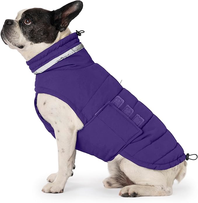 Dog Coat, Waterproof Winter Jacket, Warm Windproof Jacket, Reflective Adjustable Turtleneck Coats for Medium Dogs with Hook & Loop - Purple - M