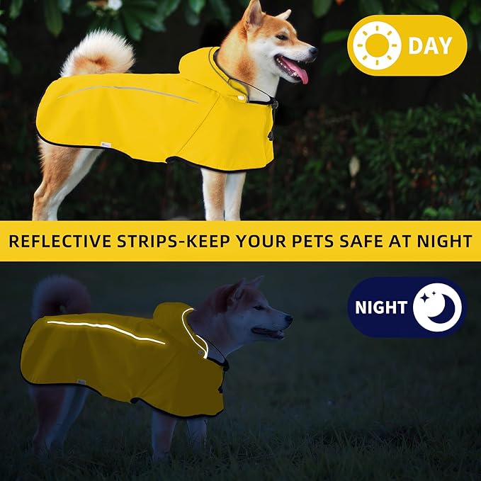 Mile High Life Dog Raincoat, Adjustable Waterproof Pet Rain Jacket, Reflective Hooded Poncho for Small Medium Large Dogs, Lightweight Breathable Pet Rain Coat (Yellow,M Chest 22"-28")