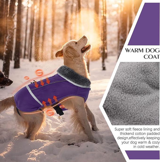 QBLEEV Dog Winter Coat, Warm Dog Coat Reflective Jacket, Turtleneck Waterproof Pet Clothes for Cold Weather Thicken Fleece Pet Snowsuit Christmas Vest Apparel for Small Medium Large Dogs L