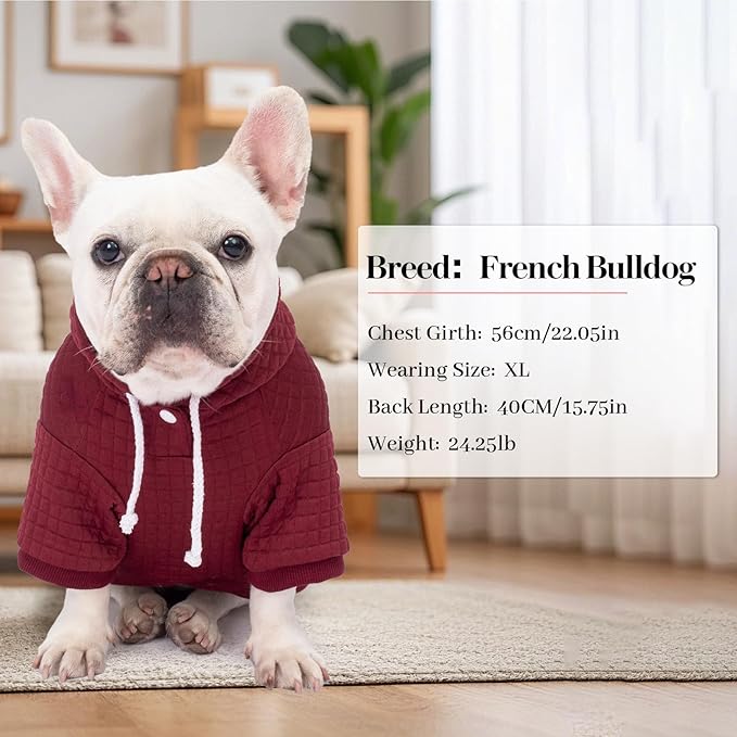 2 Pack Dog Hoodie Sweaters for Small Medium Dogs Warm Dog Clothes for Large Dogs Soft Waffle-Like Laminated Sweatshirt Bulldog (Dark Green+Wine Red, S/M (Back: 13",Chest: 18.5", Neck: 12"))