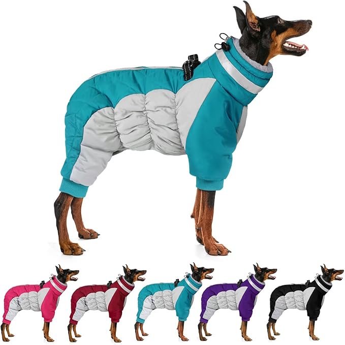 MIGOHI Full Body Dog Coat - Warm Reflective Winter Coat for Medium Dogs with Harness,Turtleneck Dog Fleece Jacket,Four-Leg Windproof Puffer Jackets Snowsuit with Zipper for Small Medium Large Dogs,M