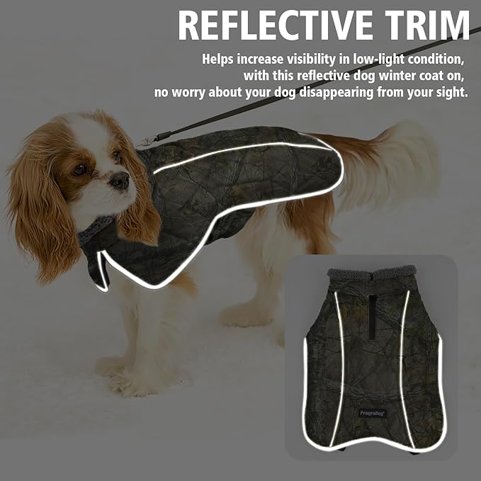 Fragralley Dog Coat Large, Waterproof Dog Jacket with Warm Fleece Lining, Adjustable Reflective Dogs Winter Coat, Turtleneck Pet Coats for Cold Weather (Reed Camouflage L)