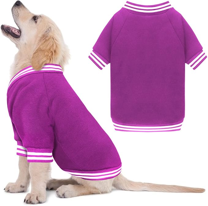 Dog Sweaters for Large Dogs, Brushed Fleece Dog Sweater Baseball Jacket Large Pet Sweater Clothes Soft Warm Boy Girl Pet(Purple-L)
