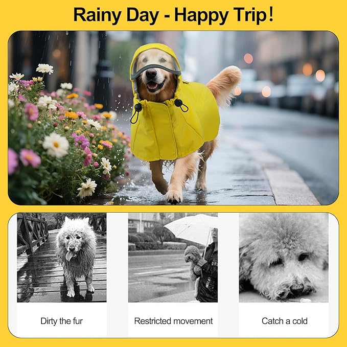 DENTRUN Dog Raincoat for Small Dogs (Chihuahua, Pomeranian) – Waterproof & Windproof, Lightweight for Walking, Hiking, Outdoor – Adjustable Hood, Leg Straps & Reflective Strips, S