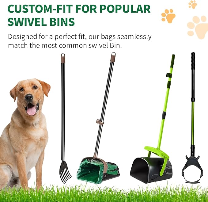 60 Count Extra Large Dog Poop Bags for A&H Swivel Bin Pooper Scooper, Pet Waste Bags with Handle for Dog Poop Cat Litter, Heavy Duty Leakproof Unscented