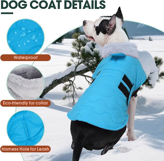 Kuoser Dog Jacket, Dog Coats for Large Dogs Winter Waterproof, Doggie Vest with Leash Hole, Canine Cold Weather Coats Doggie Snow Jacket for Labrador Beagle, Blue XL